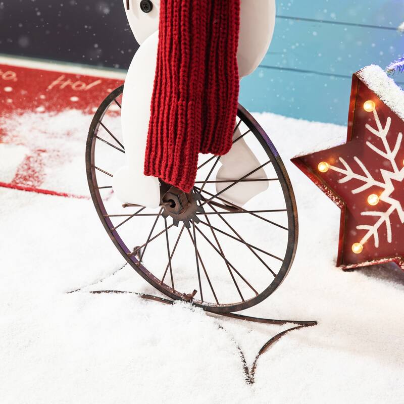 Glitzhome 34"H Christmas Metal Bike Wheel Snowman with Scarf Porch